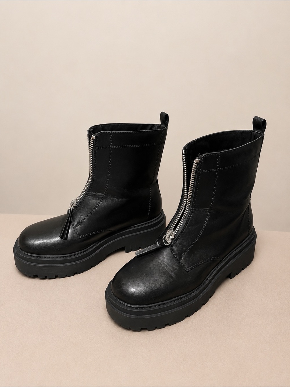 Arizona Jean Company Black Front-Zip Platform Lace-Up Boots